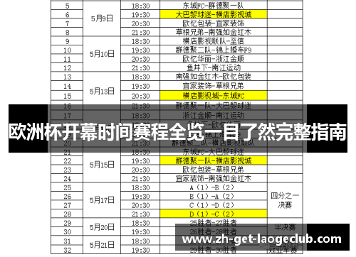 欧洲杯开幕时间赛程全览一目了然完整指南